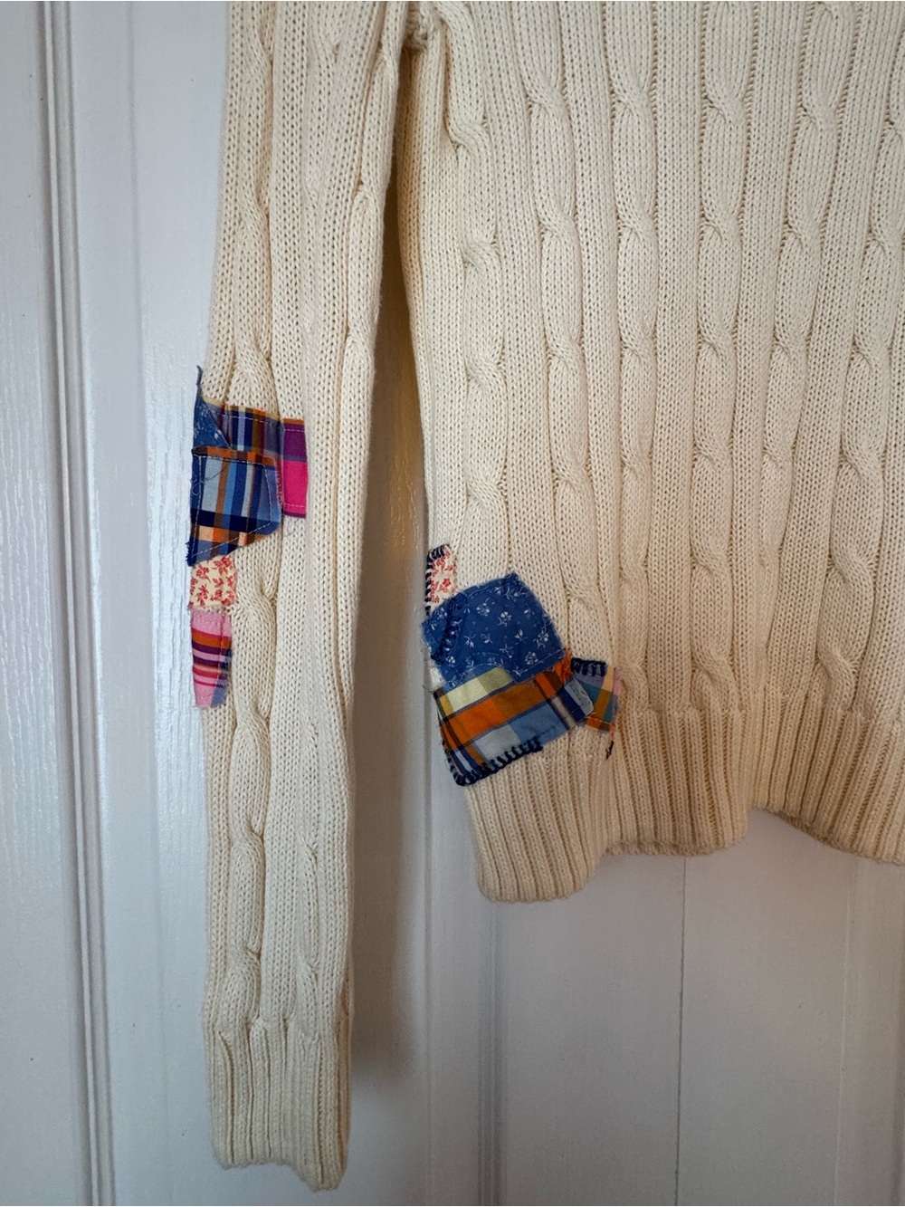 Polo by Ralph Lauren Cream Cable-Knit Madras Patchwork Quilt Sweater - Picture 4 of 9